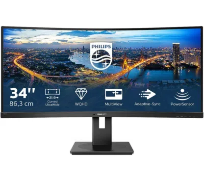 PHILIPS 345B1C Wide Quad HD 34" Curved VA LCD Monitor - Black, Black